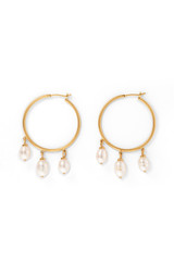 Front product shot of the Oroton Marleigh Hoops With Drop Pearls in Gold and Brass for Women