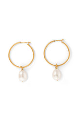 Front product shot of the Oroton Marleigh Pearl Pendant Hoops in Gold and Brass for Women