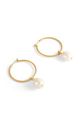 Front product shot of the Oroton Marleigh Pearl Pendant Hoops in Gold and Brass for Women
