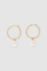 Front product shot of the Oroton Marleigh Pearl Pendant Hoops in Gold and Brass for Women