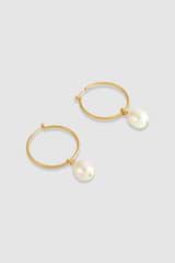 Front product shot of the Oroton Marleigh Pearl Pendant Hoops in Gold and Brass for Women