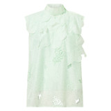 Front product shot of the Oroton Tie Neck Lace Top in Sea Spray and 100% polyester for Women