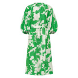 Front product shot of the Oroton Silhouette Print Column Dress in Jewel Green and 100% silk for Women