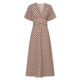Front product shot of the Oroton Sorrento Stripe Tie Dress in Deep Spice and 100% cotton for Women