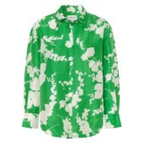 Front product shot of the Oroton Silhouette Print Long Sleeve Shirt in Jewel Green and 100% silk for Women