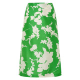 Front product shot of the Oroton Silhouette Print A-Line Skirt in Jewel Green and 100% silk for Women