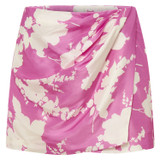 Front product shot of the Oroton Silhouette Print Short Sarong Skirt in Carmine Pink and 100% silk for Women