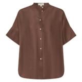 Front product shot of the Oroton Short Sleeve Silk Dupion Overshirt in Deep Spice and 100% silk for Women