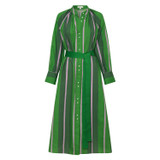 Front product shot of the Oroton Calypso Stripe Shirt Dress in Jewel Green and 100% cotton for Women
