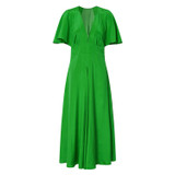Front product shot of the Oroton Cape Sleeve Dress in Jewel Green and 93% silk 7% spandex for Women