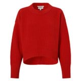 Front product shot of the Oroton Merino Ribbed Crew Knit in Poppy and 100% Merino Wool for Women