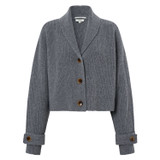Front product shot of the Oroton Merino Shawl Collar Rib Knit in Mid Grey Marle and 100% Merino Wool for Women