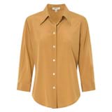 Front product shot of the Oroton Stretch Silk 3/4 Sleeve Shirt in Brown and 92% silk, 8% spandex for Women
