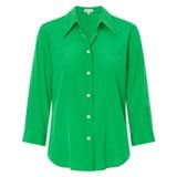 Front product shot of the Oroton Stretch Silk 3/4 Sleeve Shirt in Jewel Green and 92% silk, 8% spandex for Women