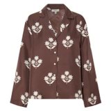 Front product shot of the Oroton Flower Quilt Camp Shirt in Brunette and 100% Silk for Women