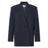 Front product shot of the Oroton Double Breasted Blazer in North Sea and 58% Viscose, 42% Linen for Women