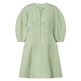 Front product shot of the Oroton Short Utility Dress in Eau De Nil and 77% cotton, 23% linen for Women