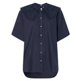 Front product shot of the Oroton Cotton Camp Shirt in North Sea and 100% Cotton for Women