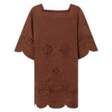 Front product shot of the Oroton Broderie Tunic Dress in Espresso and 100% linen for Women