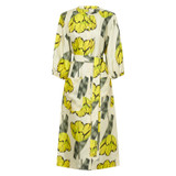 Front product shot of the Oroton Golden Tulip Dress in Lemon Curd and 100% silk for Women