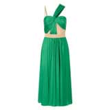 Front product shot of the Oroton Drape Dress in Jewel Green and 77% cotton, 23% linen & 100% recycled polyester for Women