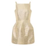 Front product shot of the Oroton Metallic Mini Dress in Gold and 5% polyamide, 37.4% polyester, 24.4% metallised polyester, 33.2% viscose for Women