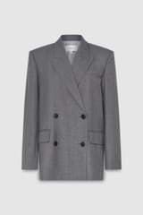 Front product shot of the Oroton Man Style Blazer in Dark Ash and 50% wool, 50% recycled polyester for Women