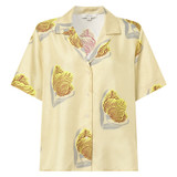 Front product shot of the Oroton Linear Tulip Camp Shirt in Fennel and 100% silk for Women