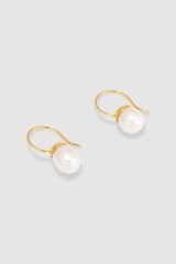 Front product shot of the Oroton Bonnie Tear Drop Bead Earrings in Gold/Pearl and Sustainably sourced 925 Sterling Silver for Women