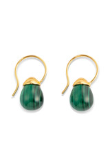 Front product shot of the Oroton Bonnie Tear Drop Bead Earrings in Gold/Malachite and Sustainably sourced 925 Sterling Silver for Women