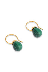 Front product shot of the Oroton Bonnie Tear Drop Bead Earrings in Gold/Malachite and Sustainably sourced 925 Sterling Silver for Women