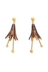 Front product shot of the Oroton Lilium Drop Earrings in Gold/Currant and Brass for Women