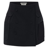 Front product shot of the Oroton Double Breasted Mini Bell Skirt in Black and 53% polyester, 42% virgin wool, 5% elastane for Women