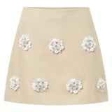 Front product shot of the Oroton Flower Sequin Mini Skirt in Limestone and 100% linen for Women