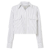 Front product shot of the Oroton Pinstripe Cropped Shirt in White and 100% cotton for Women