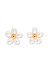 Front product shot of the Oroton Posie Flower Studs in Gold/Pearl and Freshwater pearl for Women