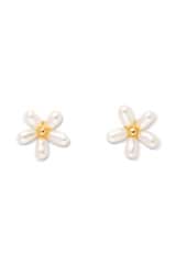 Front product shot of the Oroton Posie Mini Flower Studs in Gold/Pearl and Freshwater pearl for Women
