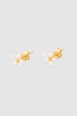 Front product shot of the Oroton Posie Mini Flower Studs in Gold/Pearl and Freshwater pearl for Women