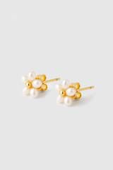 Front product shot of the Oroton Posie Mini Flower Studs in Gold/Pearl and Freshwater pearl for Women