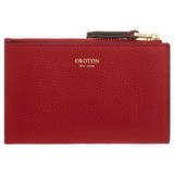 Front product shot of the Oroton Dylan Mini 4 Credit Card Zip Pouch in Dark Ruby and Pebble Leather for Women