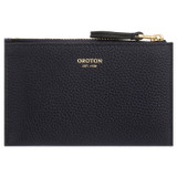 Front product shot of the Oroton Dylan Mini 4 Credit Card Zip Pouch in Dark Navy and Pebble Leather for Women