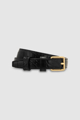 Front product shot of the Oroton Florence Texture 20mm Belt in Black and Textured leather for Women