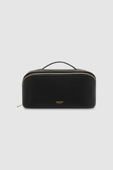 Front product shot of the Oroton Fife Medium Beauty Case in Black and Pebble leather for Women