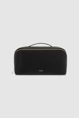 Front product shot of the Oroton Fife Large Beauty Case in Black and Pebble leather for Women