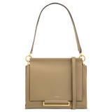 Front product shot of the Oroton Elm Medium Satchel Bag in Mushroom and Smooth Pebble Leather for Women