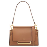 Front product shot of the Oroton Elm Small Satchel Bag in Tan and Smooth Pebble Leather for Women