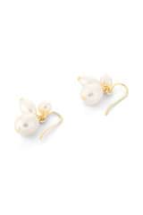 Front product shot of the Oroton Kimberley Pearl Charm Hook Earrings in Gold/Pearl and Brass for Women