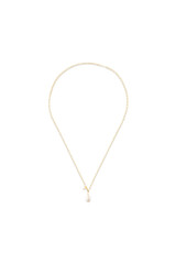 Front product shot of the Oroton Kimberley Pearl Lariat Necklace in Gold/Pearl and Brass for Women