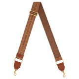Front product shot of the Oroton Heather Long Webbing Strap in Tan/Cognac and 100% Jacqard webbing for Women