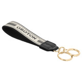 Front product shot of the Oroton Heather Wristlet Strap Keyring in Cream/Black and 100% Jacqard webbing for Women